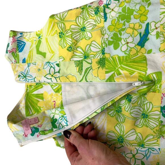 Lilly Pulitzer Girls Size 4 Cotton Floral Print Patchwork Shift Dress Yellow - Picture 7 of 13